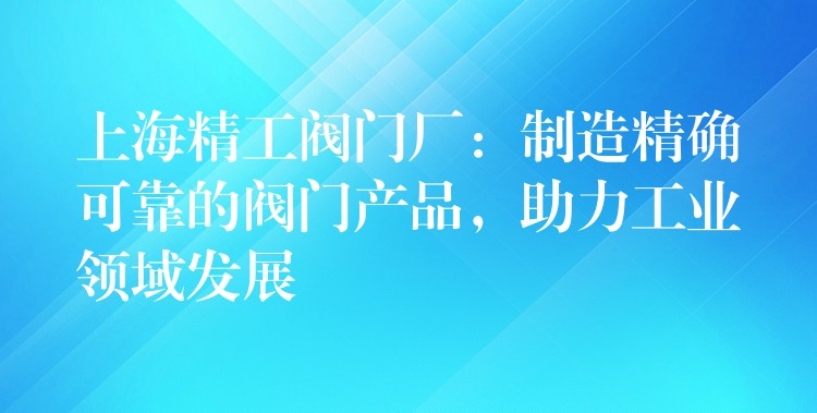 上海精工阀门厂：制造精确可靠的阀门产品，助力工业领域发展