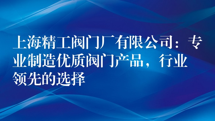 上海精工阀门厂有限公司：专业制造优质阀门产品，行业领先的选择