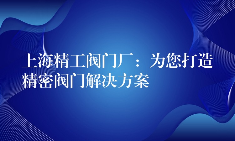 上海精工阀门厂：为您打造精密阀门解决方案