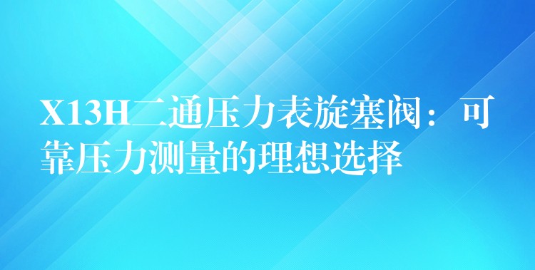 X13H二通压力表旋塞阀：可靠压力测量的理想选择