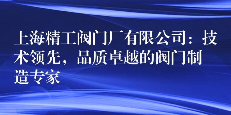 上海精工阀门厂有限公司：技术领先，品质卓越的阀门制造专家