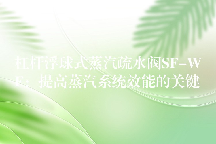 杠杆浮球式蒸汽疏水阀SF-WF：提高蒸汽系统效能的关键