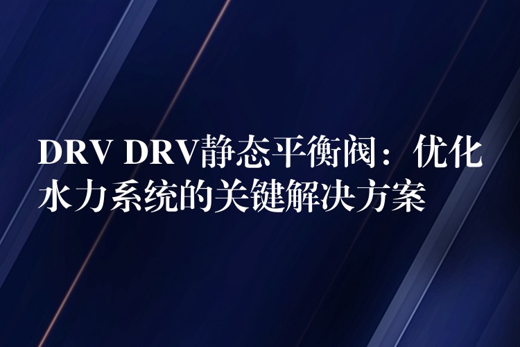 DRV DRV静态平衡阀：优化水力系统的关键解决方案