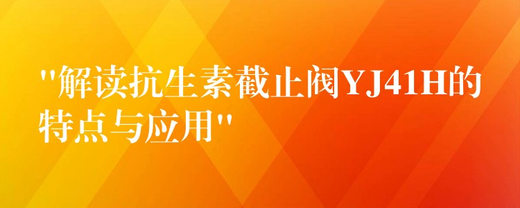 “解读抗生素截止阀YJ41H的特点与应用”