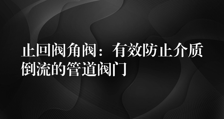 止回阀角阀：有效防止介质倒流的管道阀门